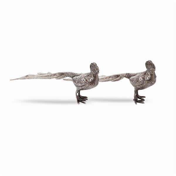 Pair of silver pheasants  (Italy, bollo Fascio 1934 - 1944)  - Auction Fine Silver & The Art of the Table - Colasanti Casa d'Aste