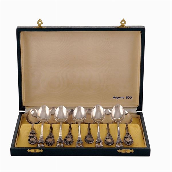 Twelve silver teapoons