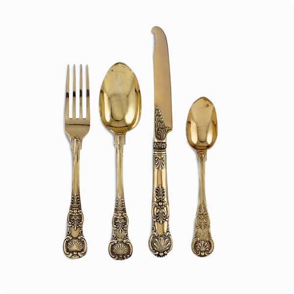 Set of four vermeil silver travel cutlery