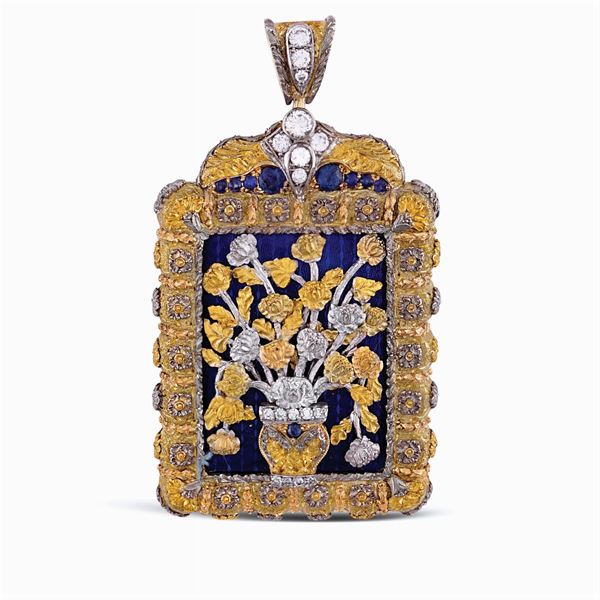 Cazzaniga, pendente in oro tre colori 18kt