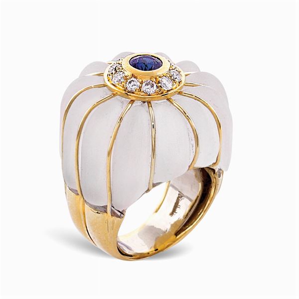 Anello in oro giallo 18kt e cristallo di rocca