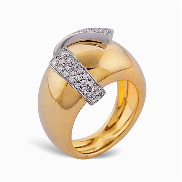 Anello in oro giallo e bianco 18kt e diamanti