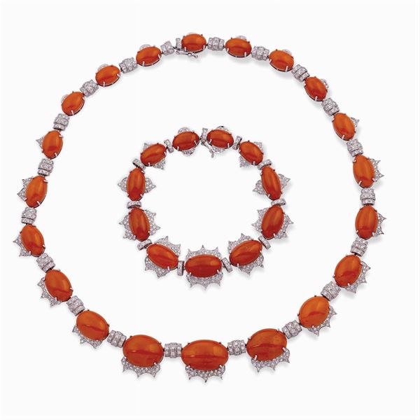 Parure collana e bracciale in corallo rosso