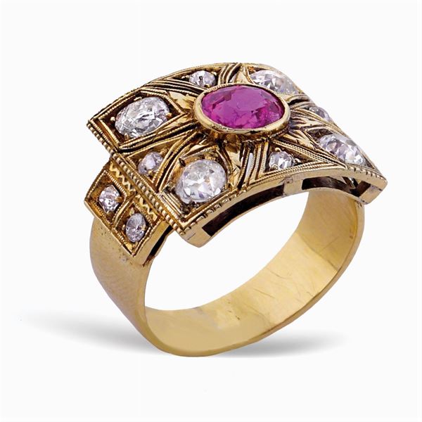 Anello in oro giallo 18kt con rubino