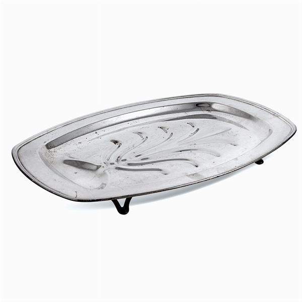 Silvered metal meat tray