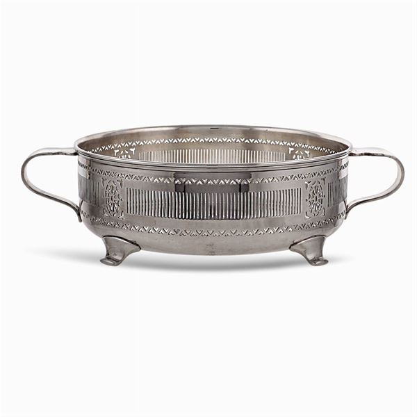 Two-handled silvered metal centerpiece