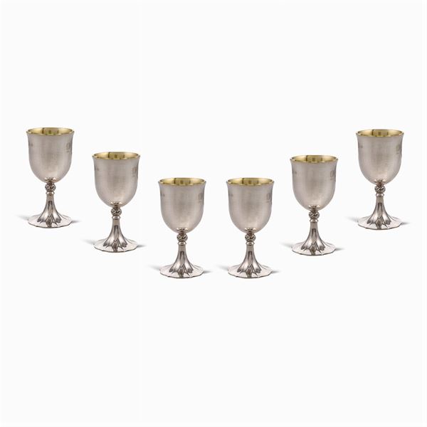 Set di sei bicchieri a calice in argento  (Italia, XX Sec.)  - Asta ARGENTI E L'ARTE DELLA TAVOLA  - Colasanti Casa d'Aste