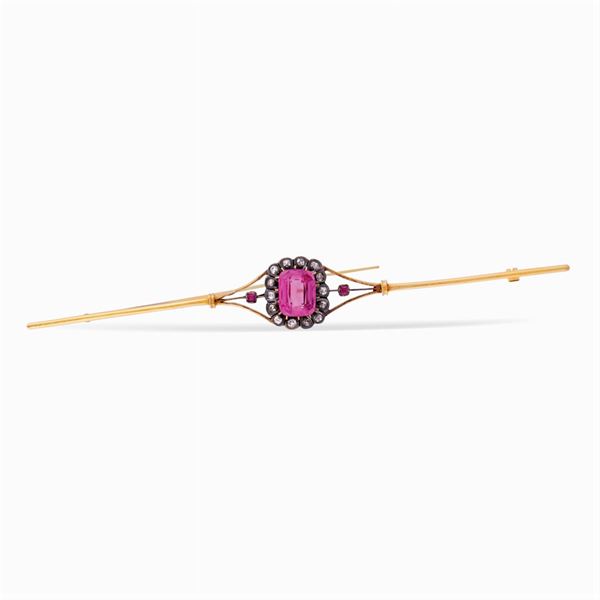 Yellow gold and silver bar brooch  (early 20th century)  - Auction Important Jewels & Fine Watches - Colasanti Casa d'Aste