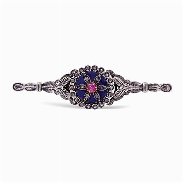 Silver and yellow gold bar brooch  (early 20th century)  - Auction Important Jewels & Fine Watches - Colasanti Casa d'Aste