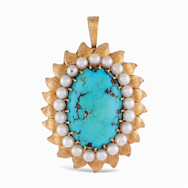 Spilla pendente in oro giallo satinato 18kt