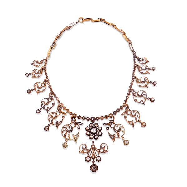 Rose gold and silver collier with diamond roses  (early 20th century)  - Auction Important Jewels & Fine Watches - Colasanti Casa d'Aste