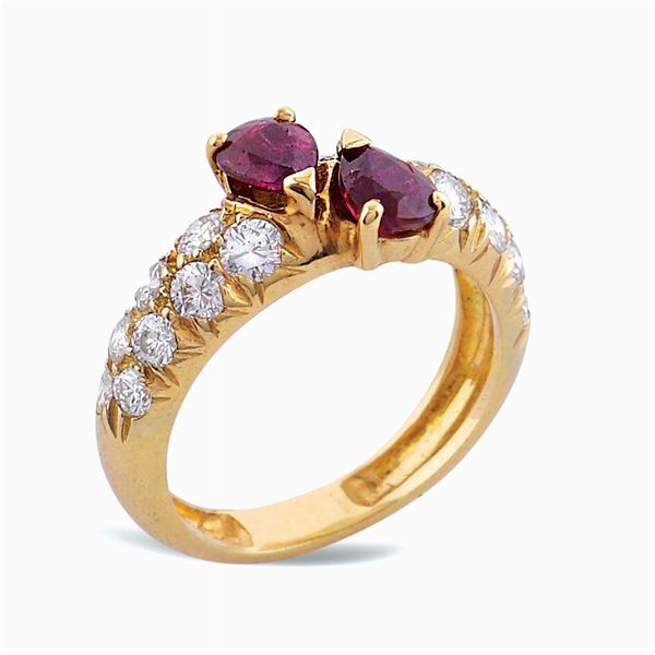 Anello fede in oro rosa 18kt e diamanti
