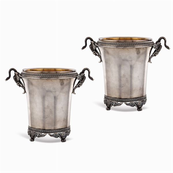Pair of silver ice buckets  (Italy, 20th century)  - Auction Fine Silver & The Art of the Table - Colasanti Casa d'Aste