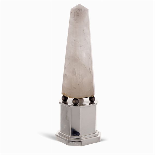 Obelisco in cristallo di rocca e metallo argentato  (Italia, XX Sec.)  - Asta ARGENTI E L'ARTE DELLA TAVOLA  - Colasanti Casa d'Aste