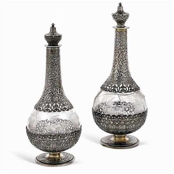 Coppia di ampolle in vetro e argento  (Francia, XIX Sec.)  - Asta ARGENTI E L'ARTE DELLA TAVOLA  - Colasanti Casa d'Aste