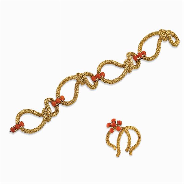 18kt gold and red coral parure