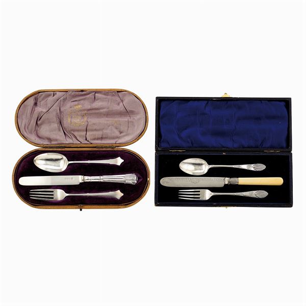 Two silver-plated metal food sets