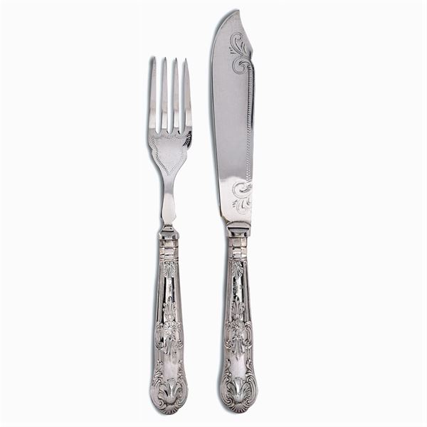Silver-plated metal fish cutlery service (24)  (England, 19th-20th century)  - Auction Fine Silver & The Art of the Table - Colasanti Casa d'Aste