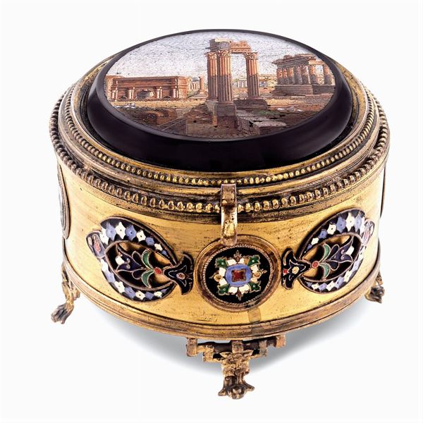Silver-plated metal and enamel jewelry box