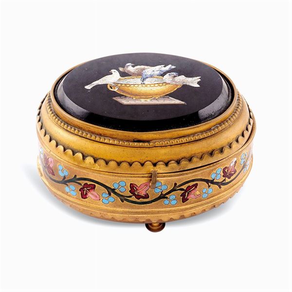 Silver-plated metal and enamel jewelry box