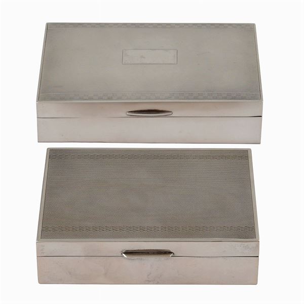 Two silver and wood boxes
