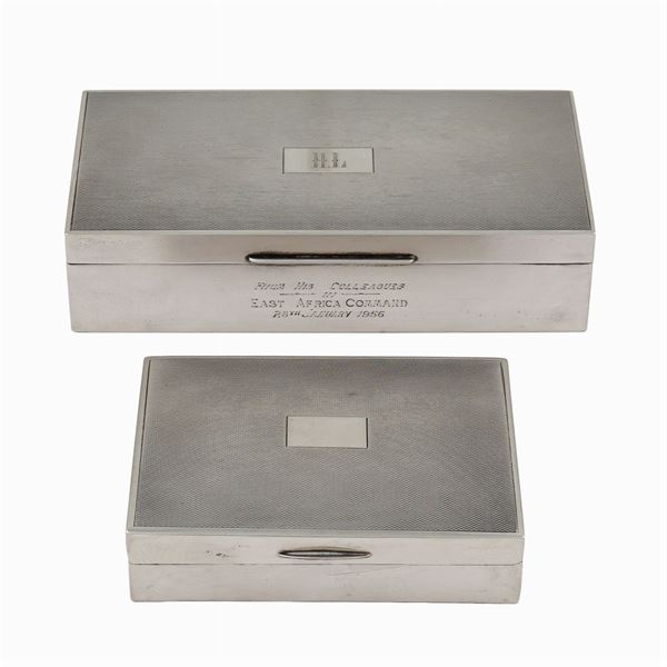 Two silver and wood boxes