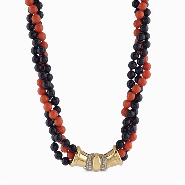 Black onyx and red coral necklace