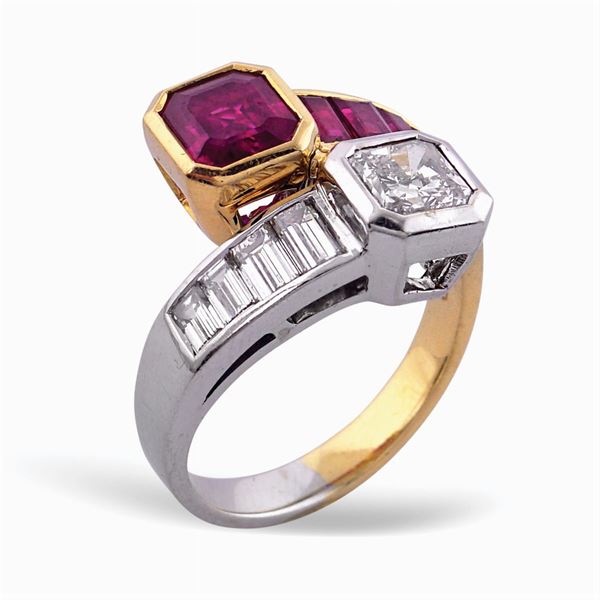 18kt white and yellow gold contrarie' ring