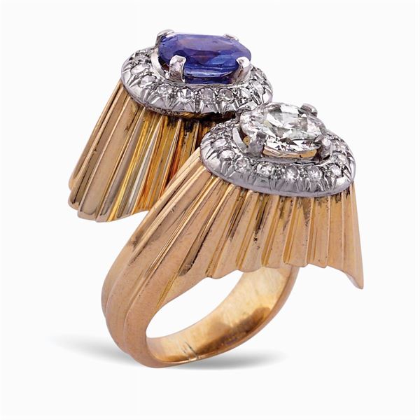 Anello contrarié in oro rosa e bianco 18kt