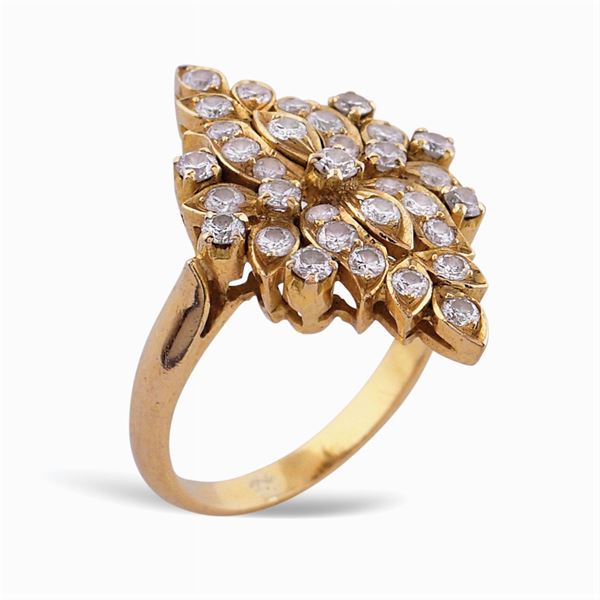 Anello a losanga oro giallo 18kt e diamanti