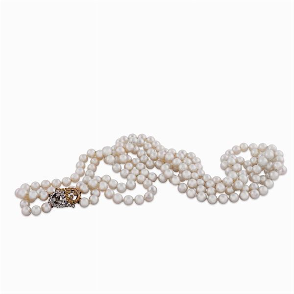 Two strands of cultured pearls necklace