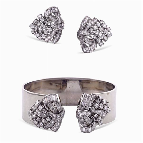 Spilla doppia clips in platino e diamanti