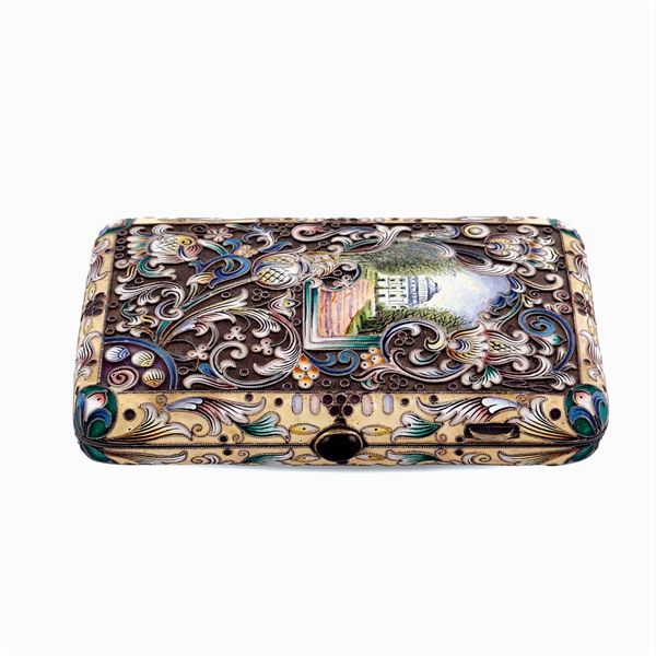 Silver and enamel cigarette box