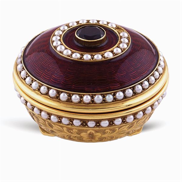 Tabacchiera in oro giallo 18kt e smalto