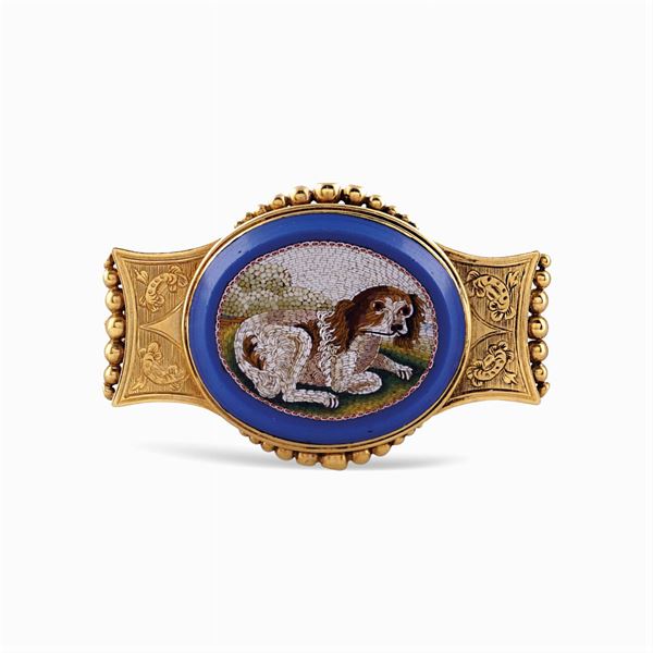 18kt gold and micromosaic brooch