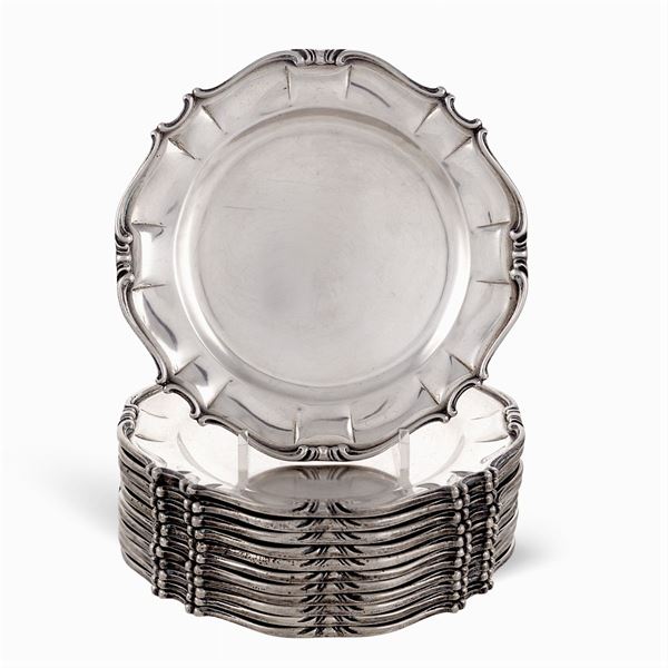 Set of 12 silver small plates