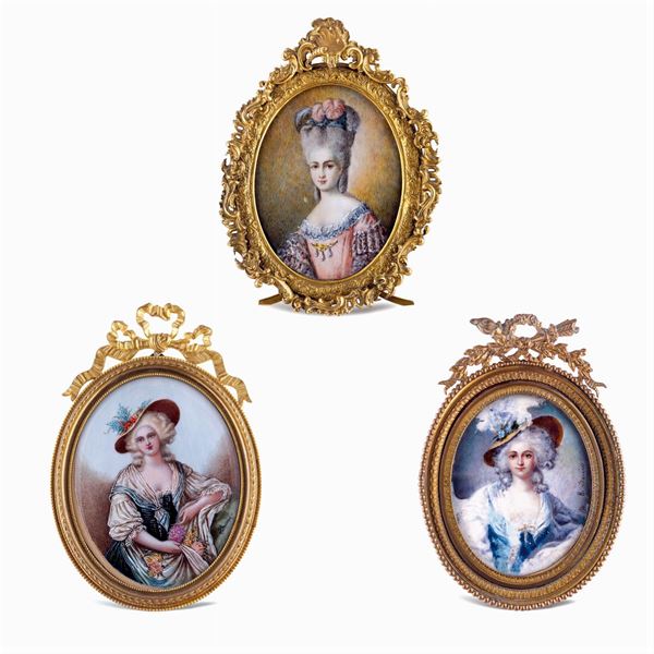 Three miniatures on bone  (France, 19th-20th century)  - Auction Fine Silver & The Art of the Table - Colasanti Casa d'Aste