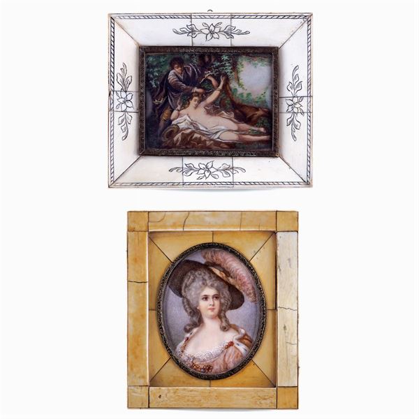 Due miniature su avorio  (Francia, XIX - XX Sec.)  - Asta ARGENTI E L'ARTE DELLA TAVOLA  - Colasanti Casa d'Aste
