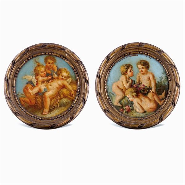 Pair of circular miniatures on copper  (France, 19th-20th century)  - Auction Fine Silver & The Art of the Table - Colasanti Casa d'Aste