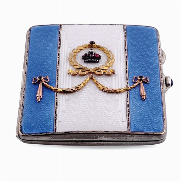 Silver and enamel cigarette box