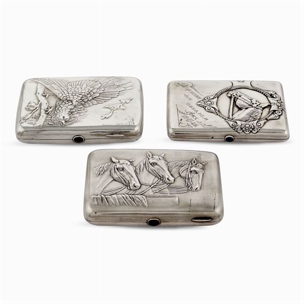 Three silver cigarette boxes  (Russia, early 20th century)  - Auction Fine Silver & The Art of the Table - Colasanti Casa d'Aste