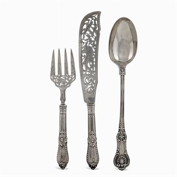 Three silver serving cutlery