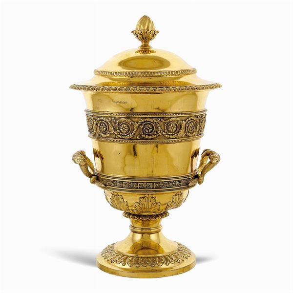 Large vermeil cup with lid