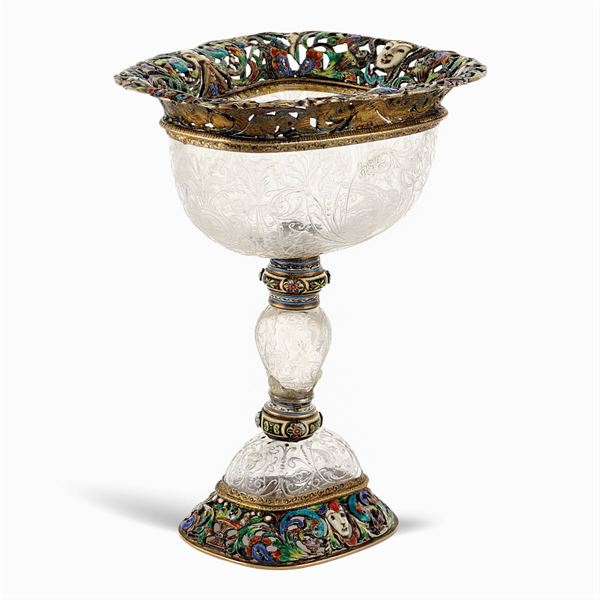 Crystal vermeil silver and enamel stand