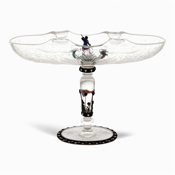 Crystal, vermeil silver and enamel stand