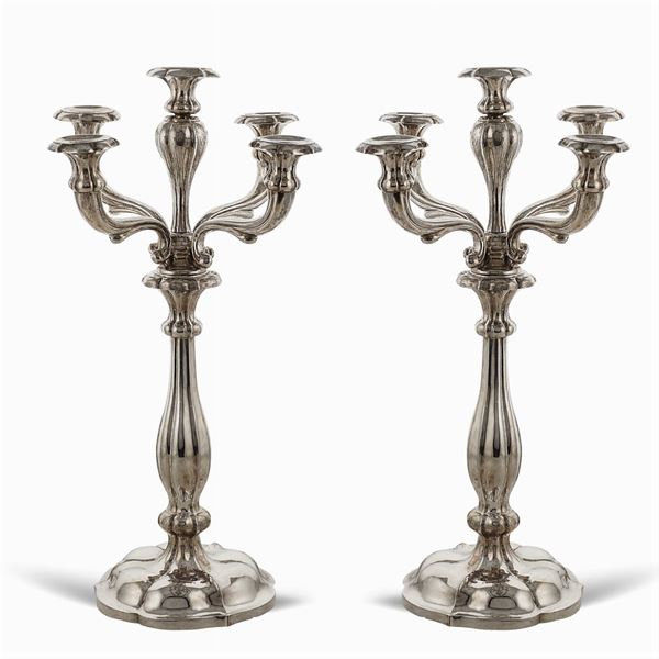 Pair of five lights silver candelabra  (Vienna, 1850)  - Auction Fine Silver & The Art of the Table - Colasanti Casa d'Aste