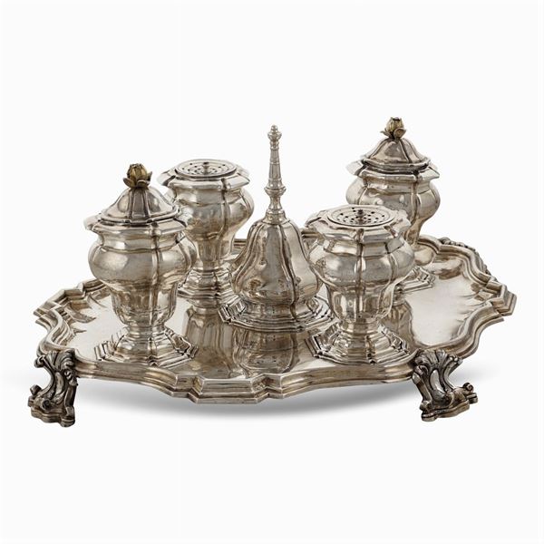 Important silver inkwell