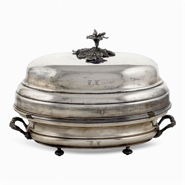 Silvered metal food warmer