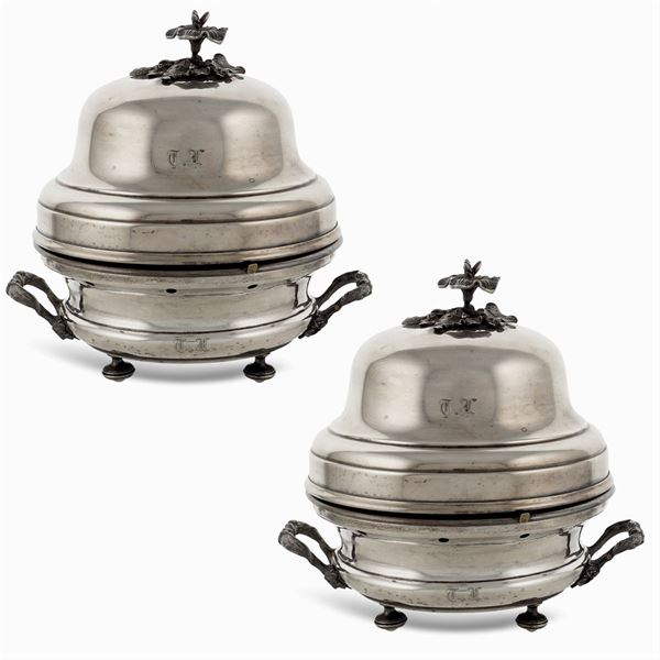Pair of silvered metal food warmers  (France, 20th century)  - Auction Fine Silver & The Art of the Table - Colasanti Casa d'Aste