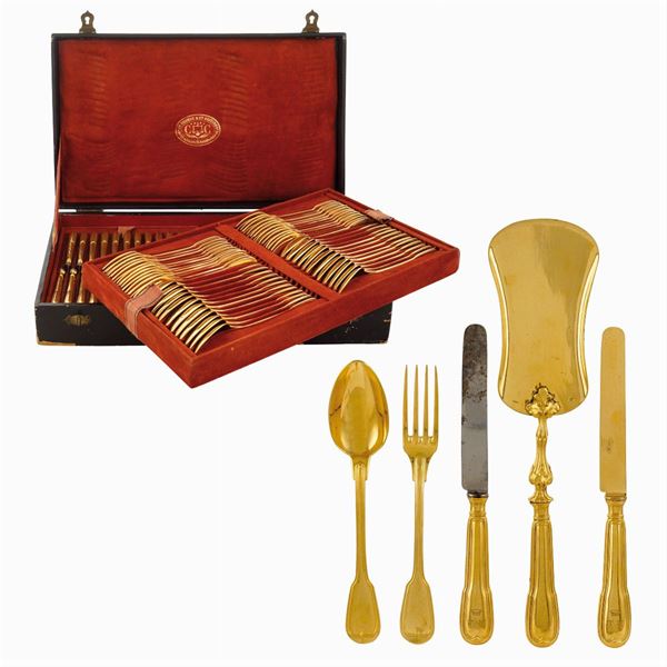 Christofle, golden metal cutlery service (97)